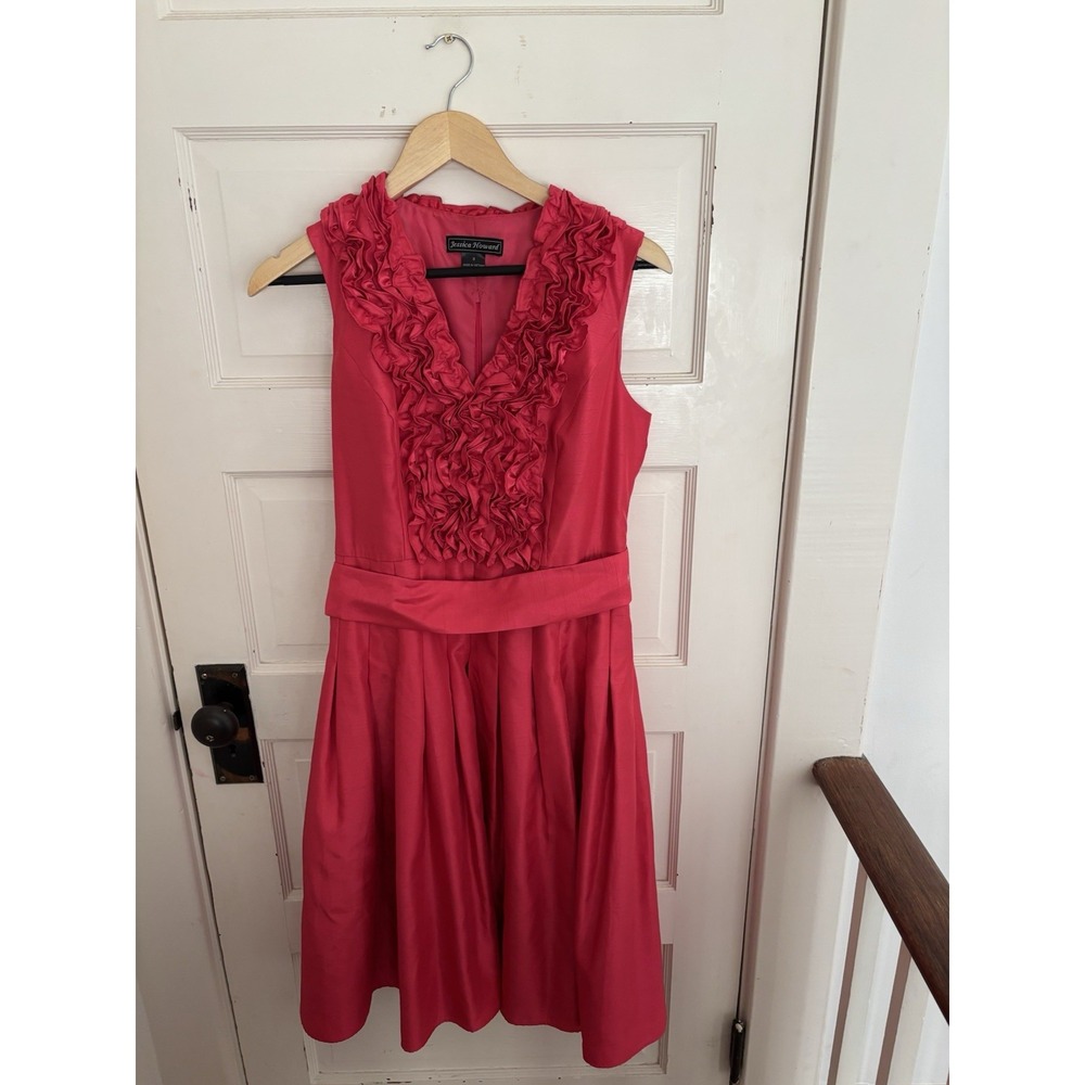 Jessica Howard Women's Pink Taffeta Sleeveless‎ A-line Party Dress Belted Size 8